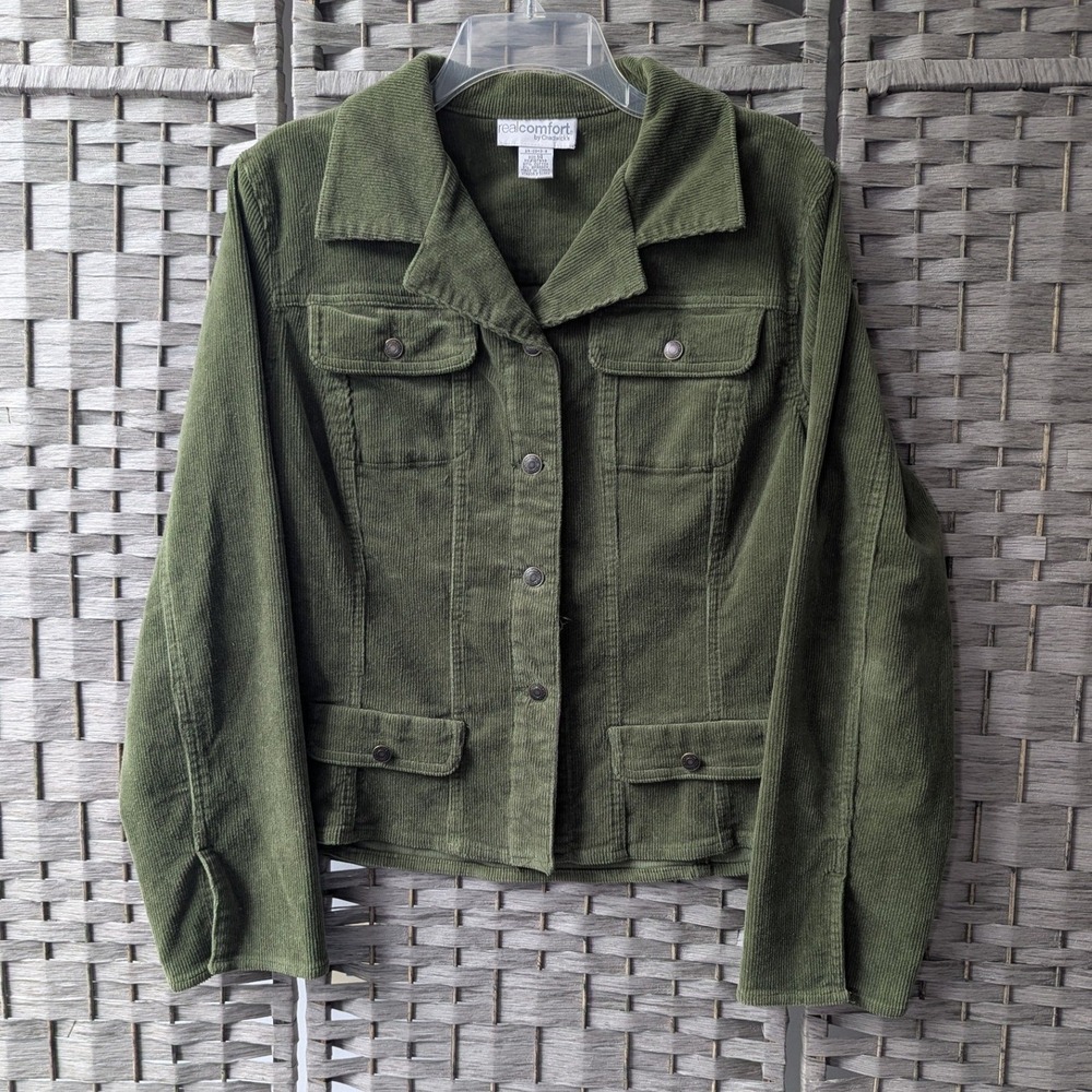 Vtg Realcomfort by Chadwick's Corduroy Jacket Green Button Up Sz 14 Minimalist